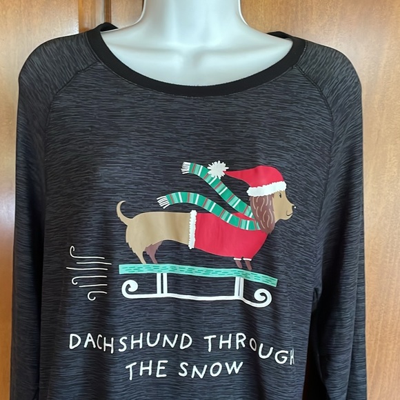 UGLY? DEREK HEART CHRISTMAS/HOLIDAY TOP FEATURING DACHSHUND Excellent Cond! Sz M - Picture 9 of 10